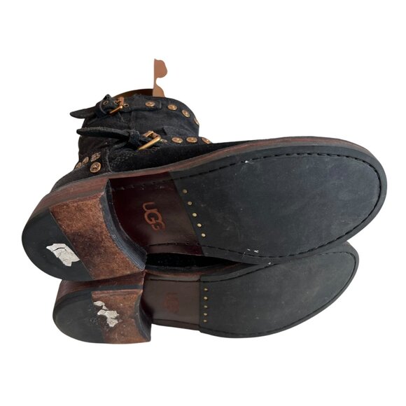 UGG moto boots Fabrizia studded black suede leather studs size 6.5 womens gold - Picture 8 of 10